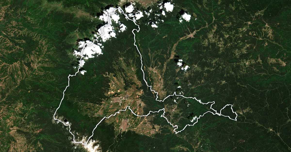 Сателитска снимка со исцртана граница: Мехомија
