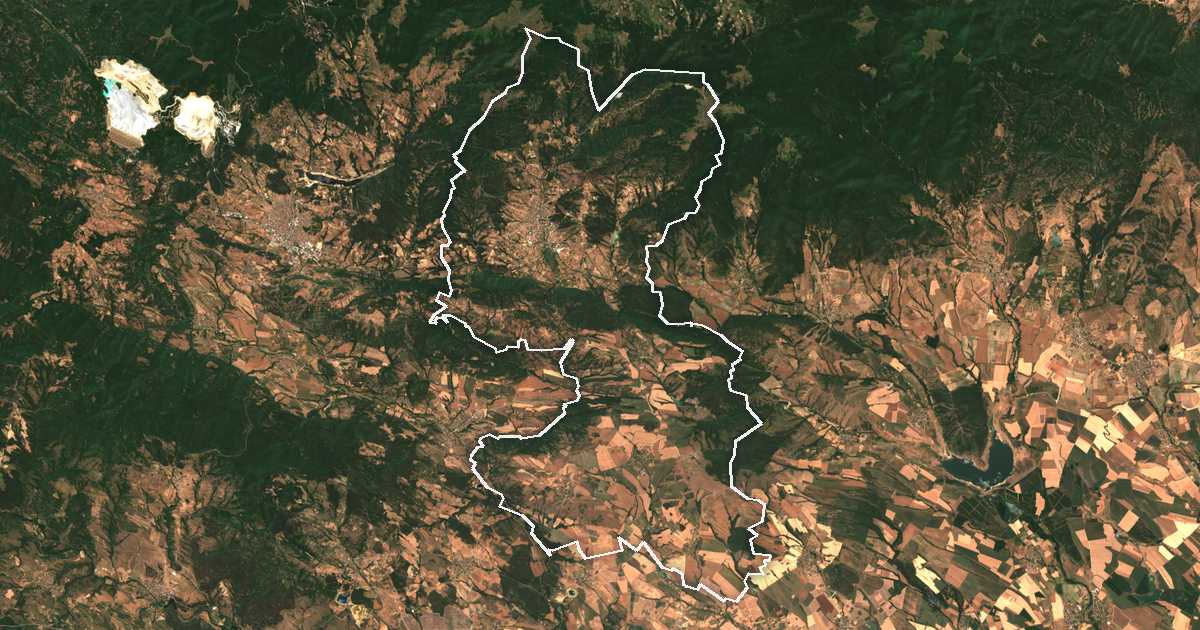 Сателитска снимка со исцртана граница: Strelča