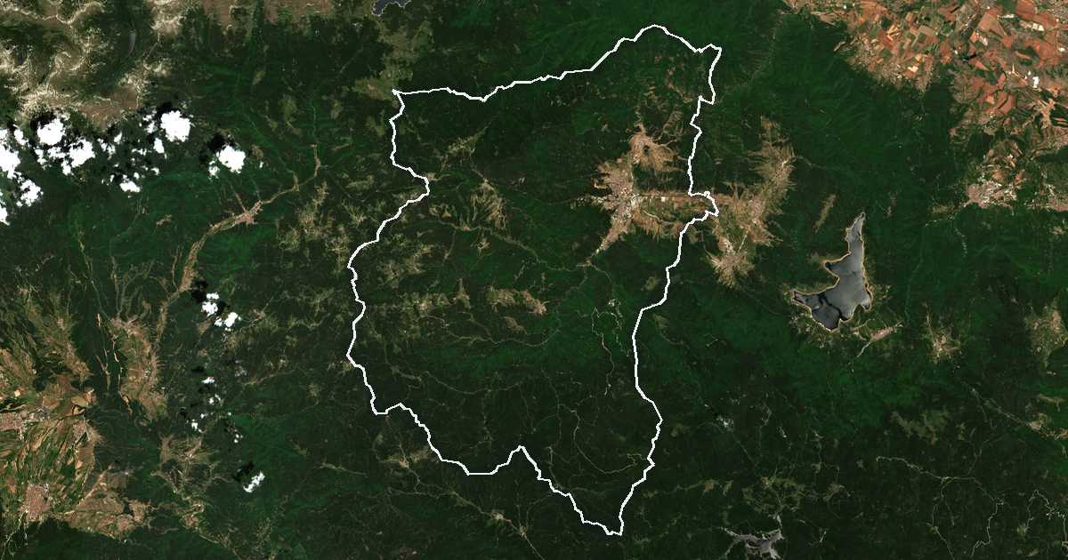 Сателитска снимка со исцртана граница: Velingrad