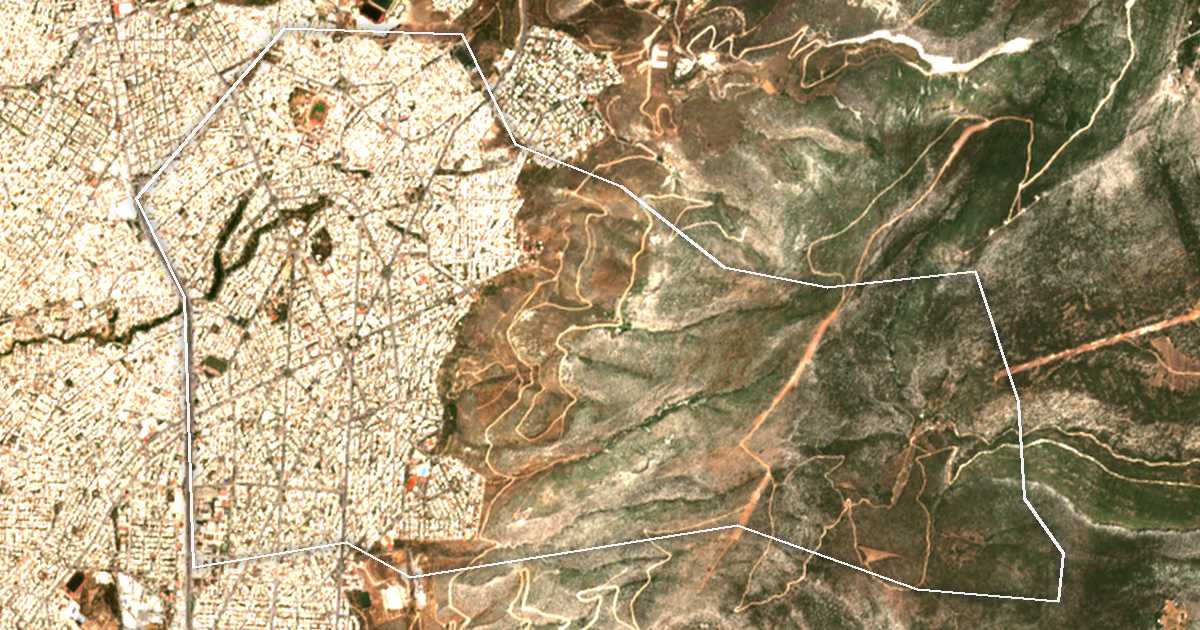 Сателитска снимка со исцртана граница: Dímos Ilioúpolis