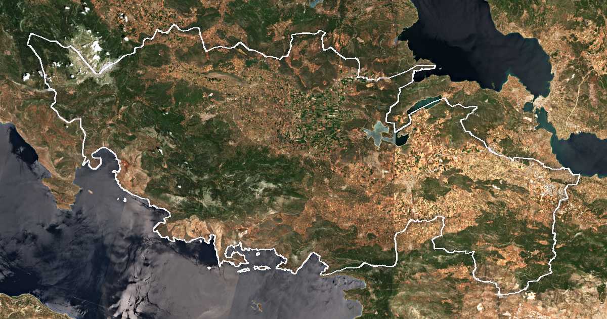 Сателитска снимка со исцртана граница: Беотија