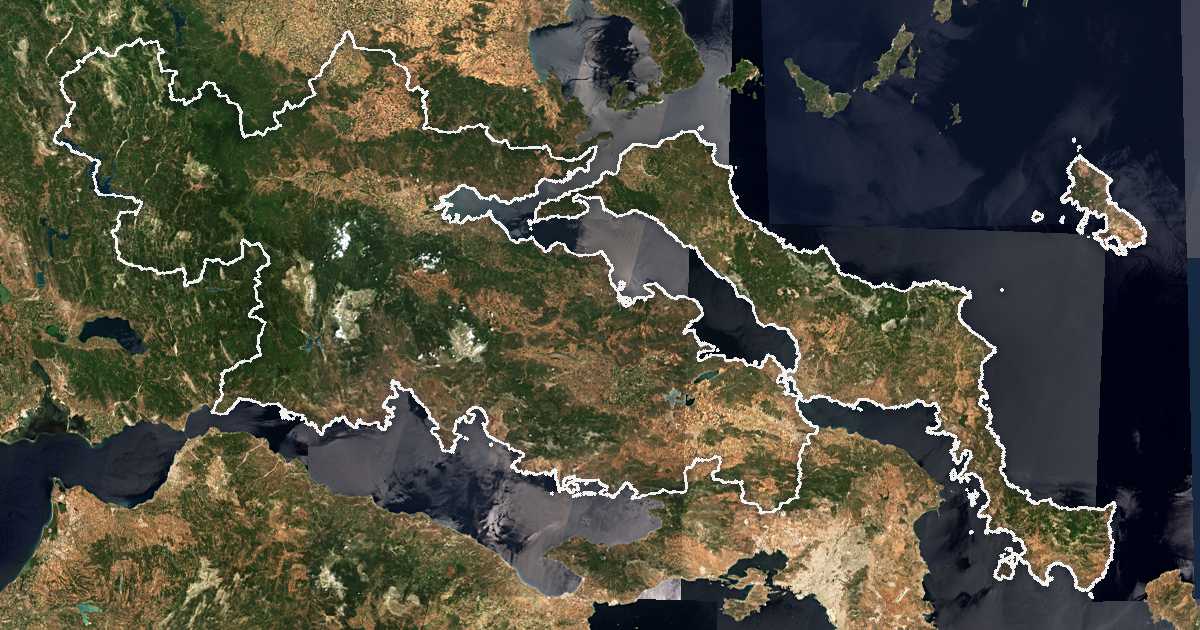 Сателитска снимка со исцртана граница: Централна Грција