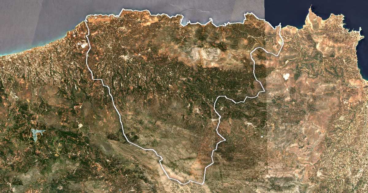 Сателитска снимка со исцртана граница: Dímos Mylopotámou