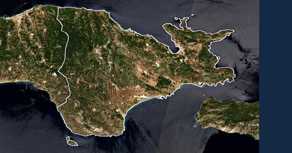 Сателитска снимка со исцртана граница: Dímos Anatolikís Sámou