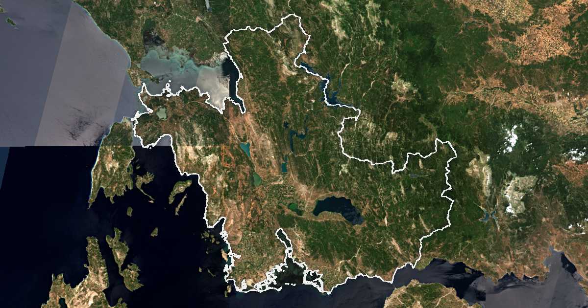 Сателитска снимка со исцртана граница: Етолија-Акарнанија